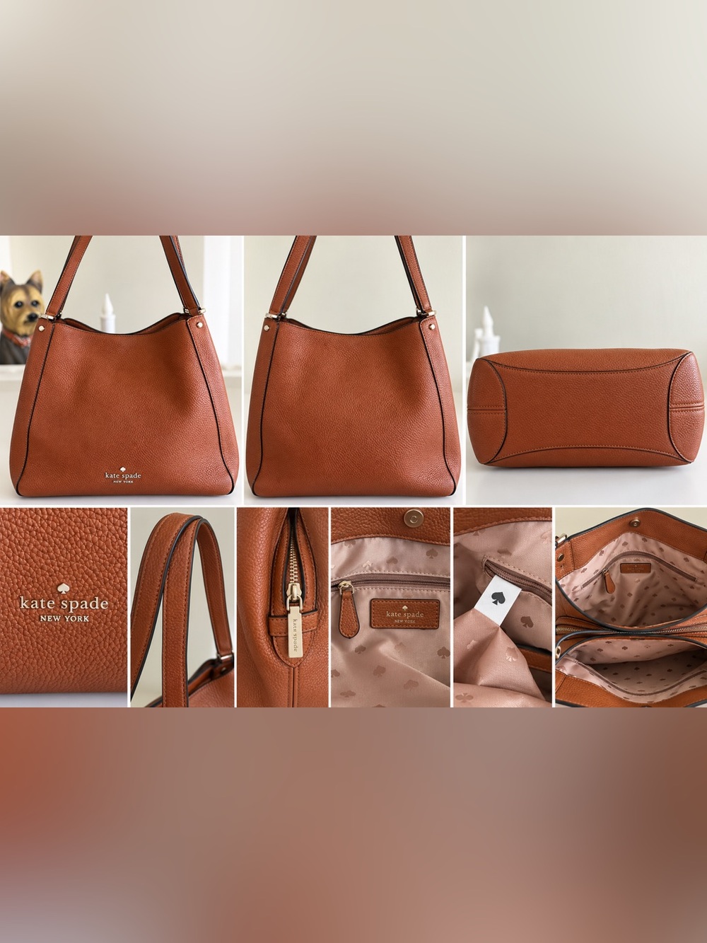 Kate Spade New York Brown Pebbled Leather Shoulder Bag Double Compartment Tote